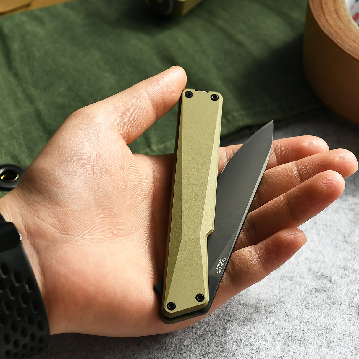 AION Olive Green Flipper Folding Pocket Knife