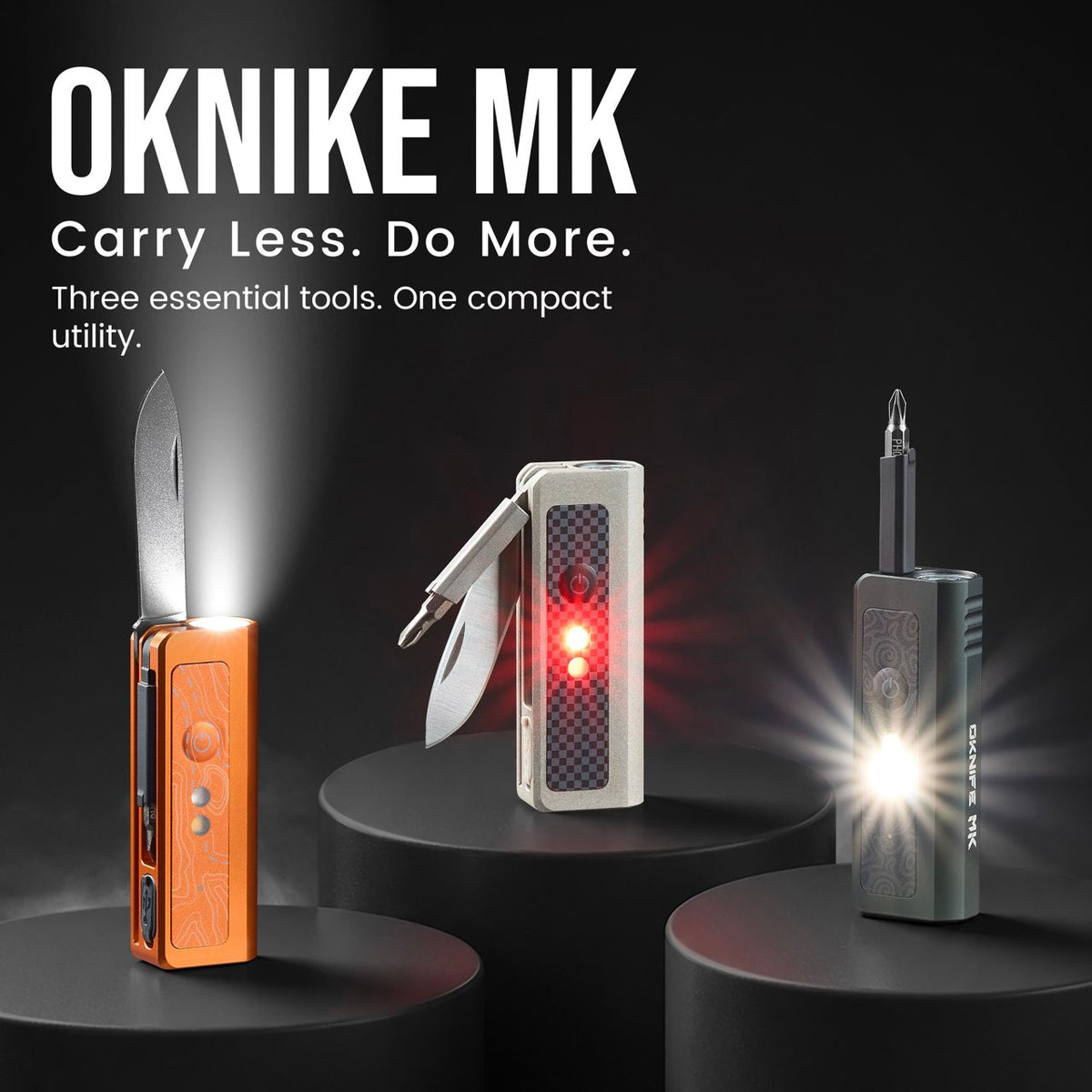 OKNIFE MK | 3-in-1 EDC Utility Tool | Flashlight, Pocket Knife & Screwdriver