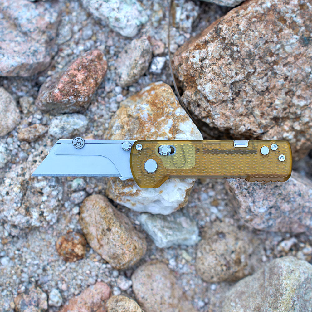 U1 Pro Ultem Utility Knife With Folding Screwdriver, Quick Change Blade (Amber Transparent)