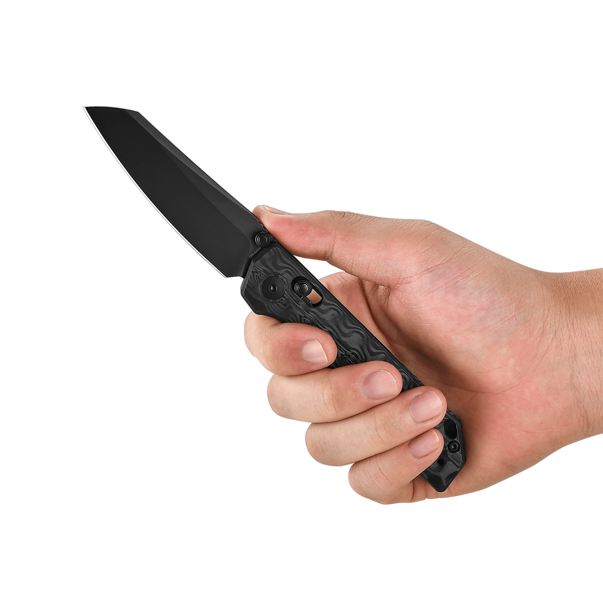 XEN Damascus Carbon Fiber Rail Lock Folding Pocket Knife