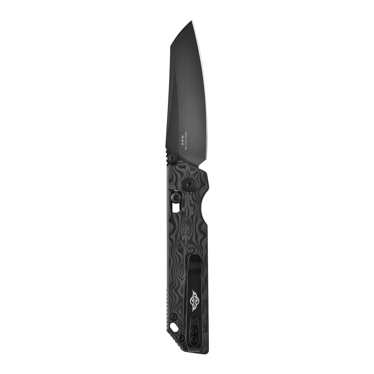XEN Damascus Carbon Fiber Rail Lock Folding Pocket Knife