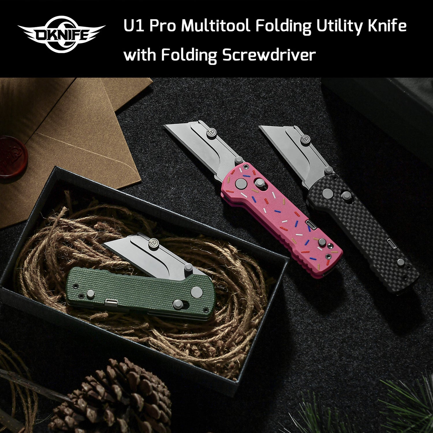 U1 Pro Green Micarta Multitool Folding Utility Knife with Folding Screwdriver