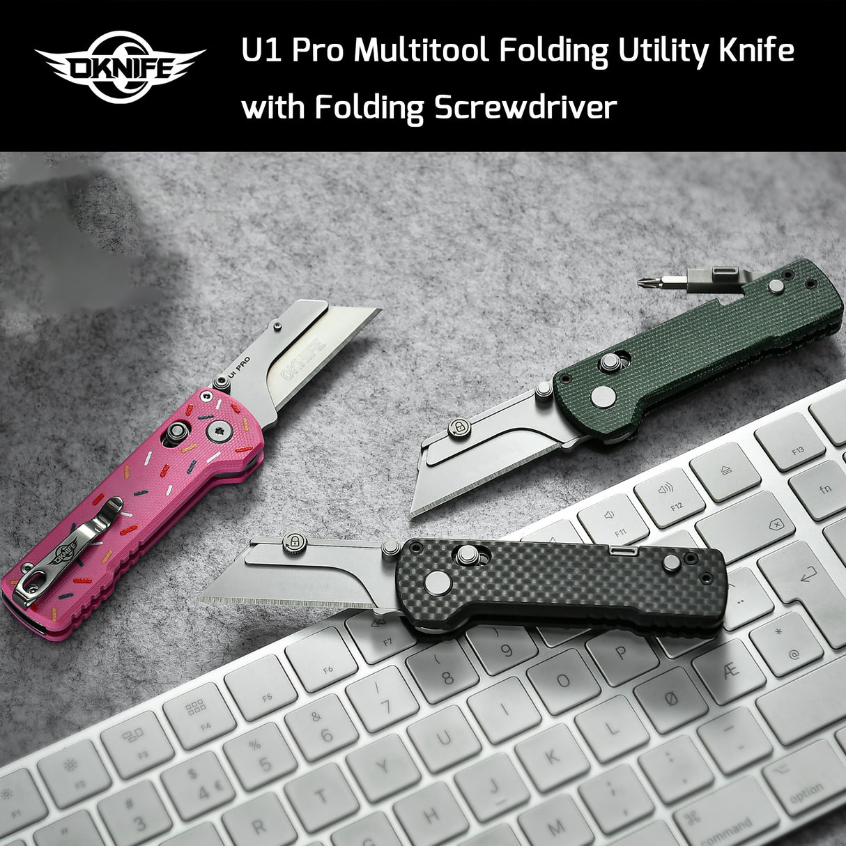 U1 Pro Carbon Fiber Overlay Multitool Folding Utility Knife with Folding Screwdriver