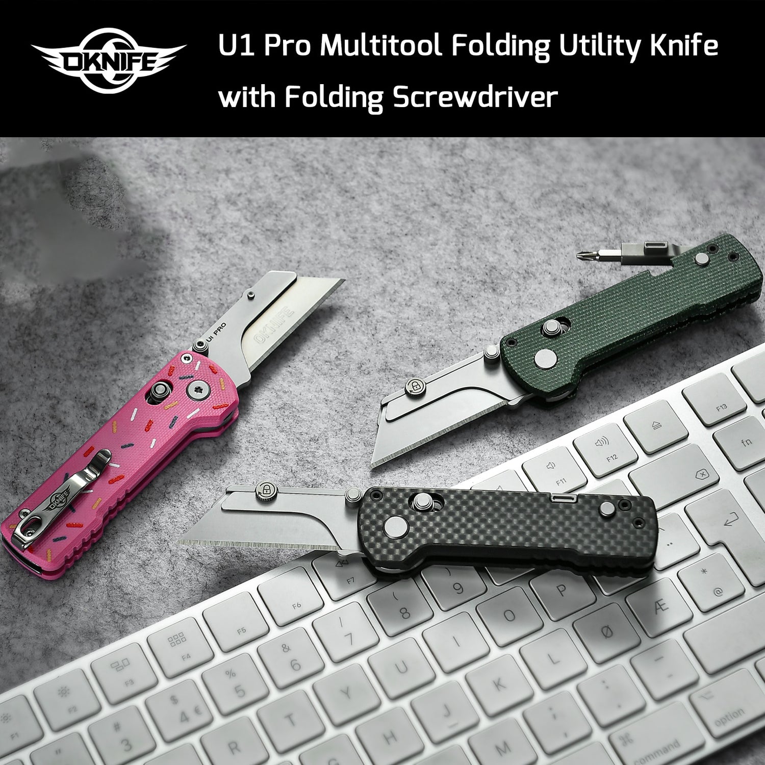U1 Pro Carbon Fiber Overlay Multitool Folding Utility Knife with Folding Screwdriver