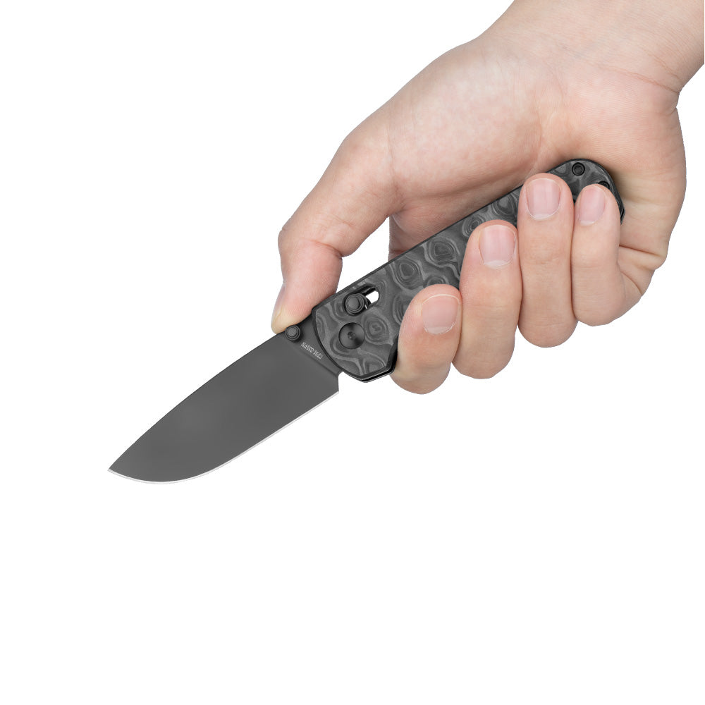Rubato 4 Damascus Carbon Fiber Rail Lock Folding Pocket Knife