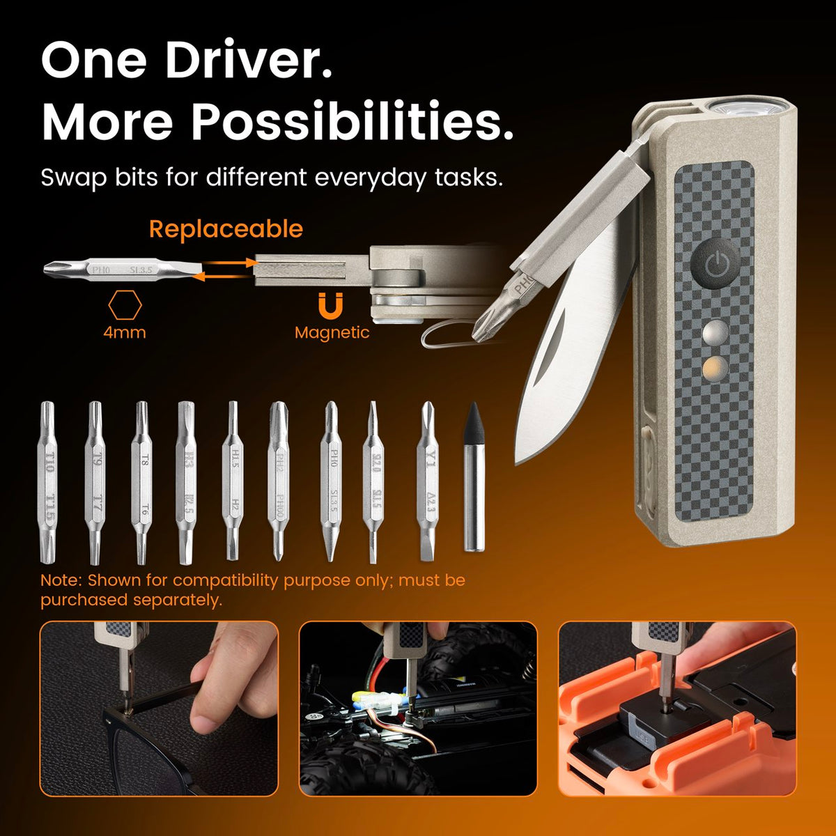 OKNIFE MK | 3-in-1 EDC Utility Tool | Flashlight, Pocket Knife & Screwdriver