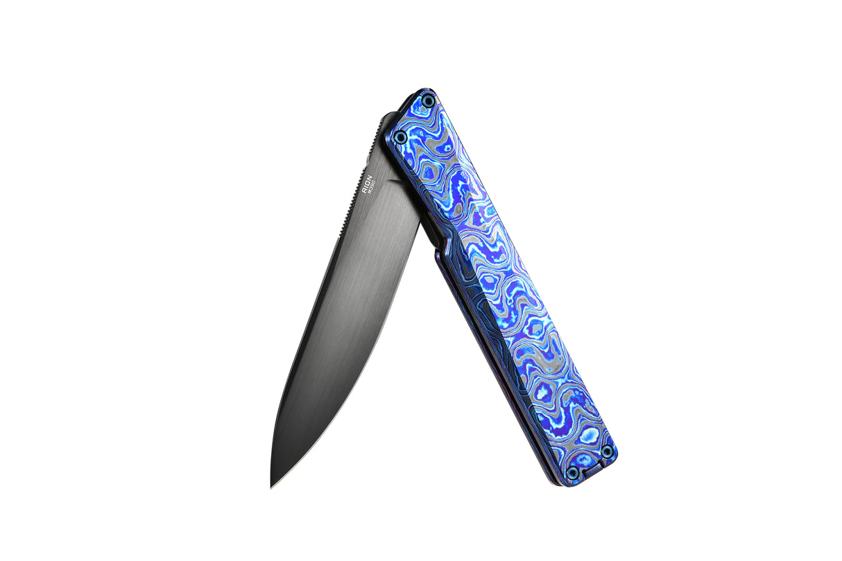 AION Zirconium Damascus M390 Blade Flipper Folding Pocket Knife