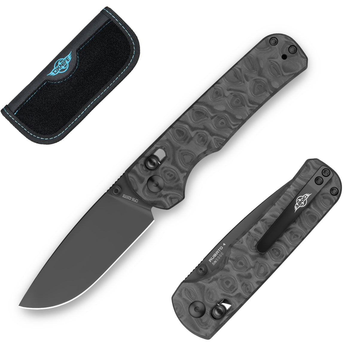Rubato 4 Damascus Carbon Fiber Rail Lock Folding Pocket Knife