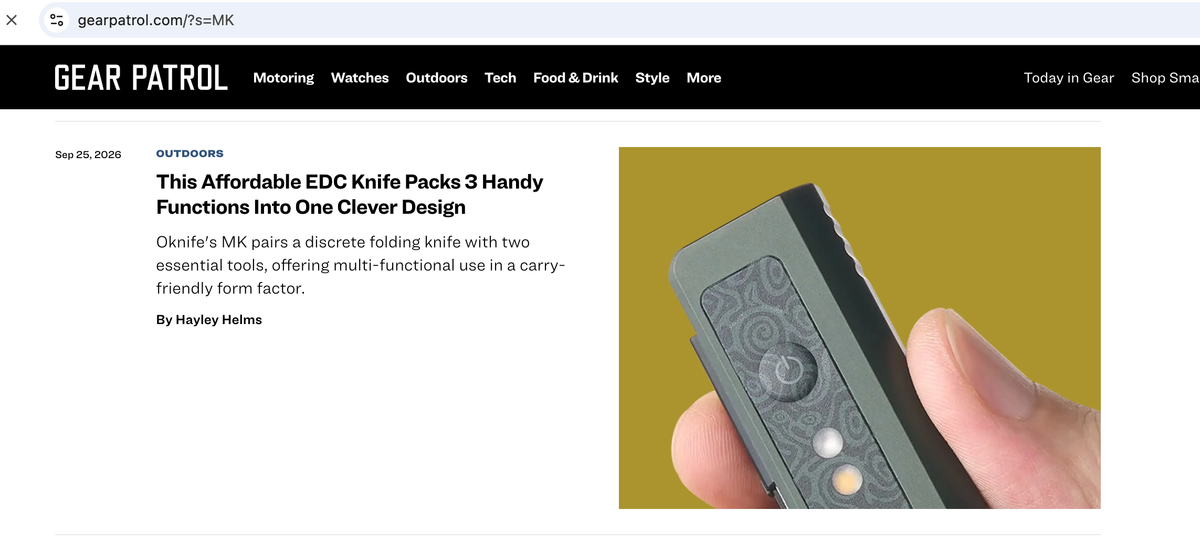 Gear Patrol Highlights the OKNIFE MK as a Clever 3-in-1 EDC Essential
