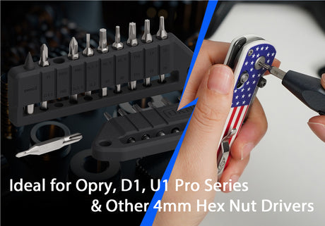 OKNIFE MBS1 4mm Hex Bit Screwdriver Set, 9 PCS Durable S2 Tool Steel Double-Ended Bit Set with Eternal Pencil, Ideal for Opry, D1, U1 Pro Series and Other 4mm Hex Nut Drivers