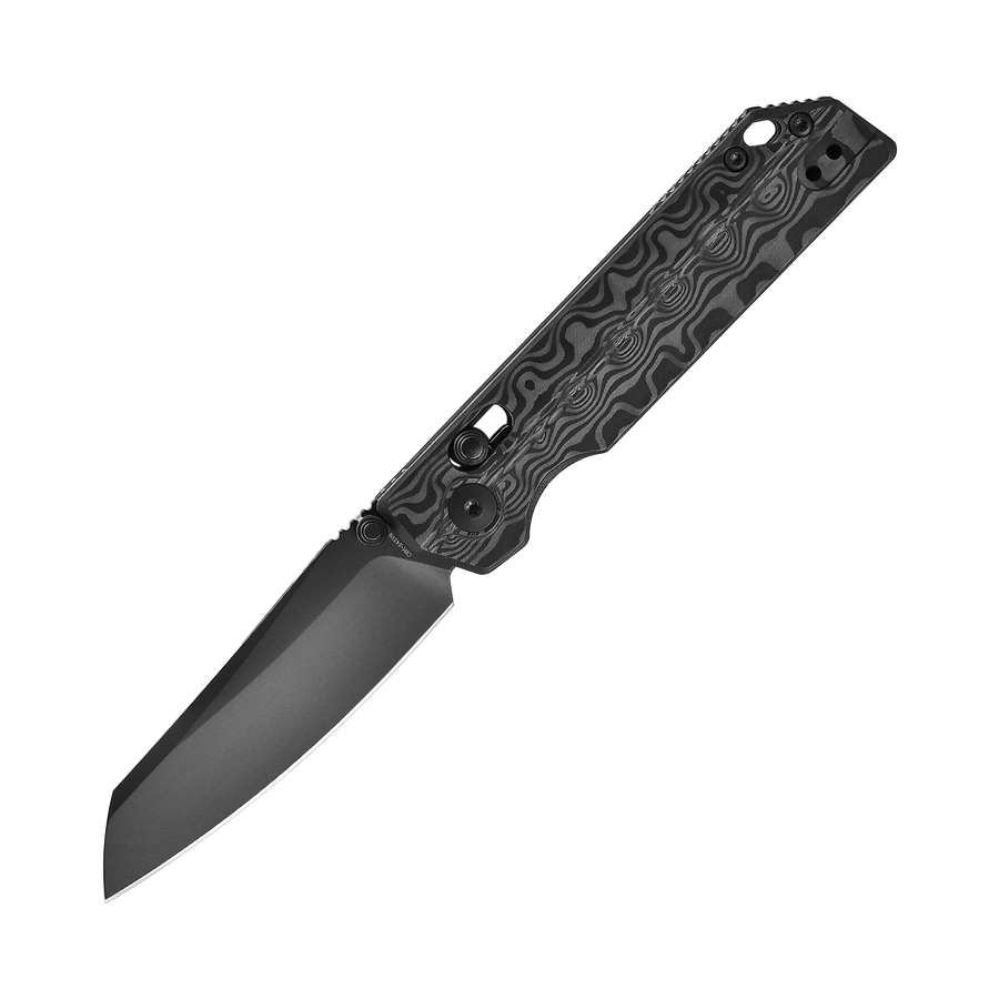 XEN Damascus Carbon Fiber Rail Lock Folding Pocket Knife
