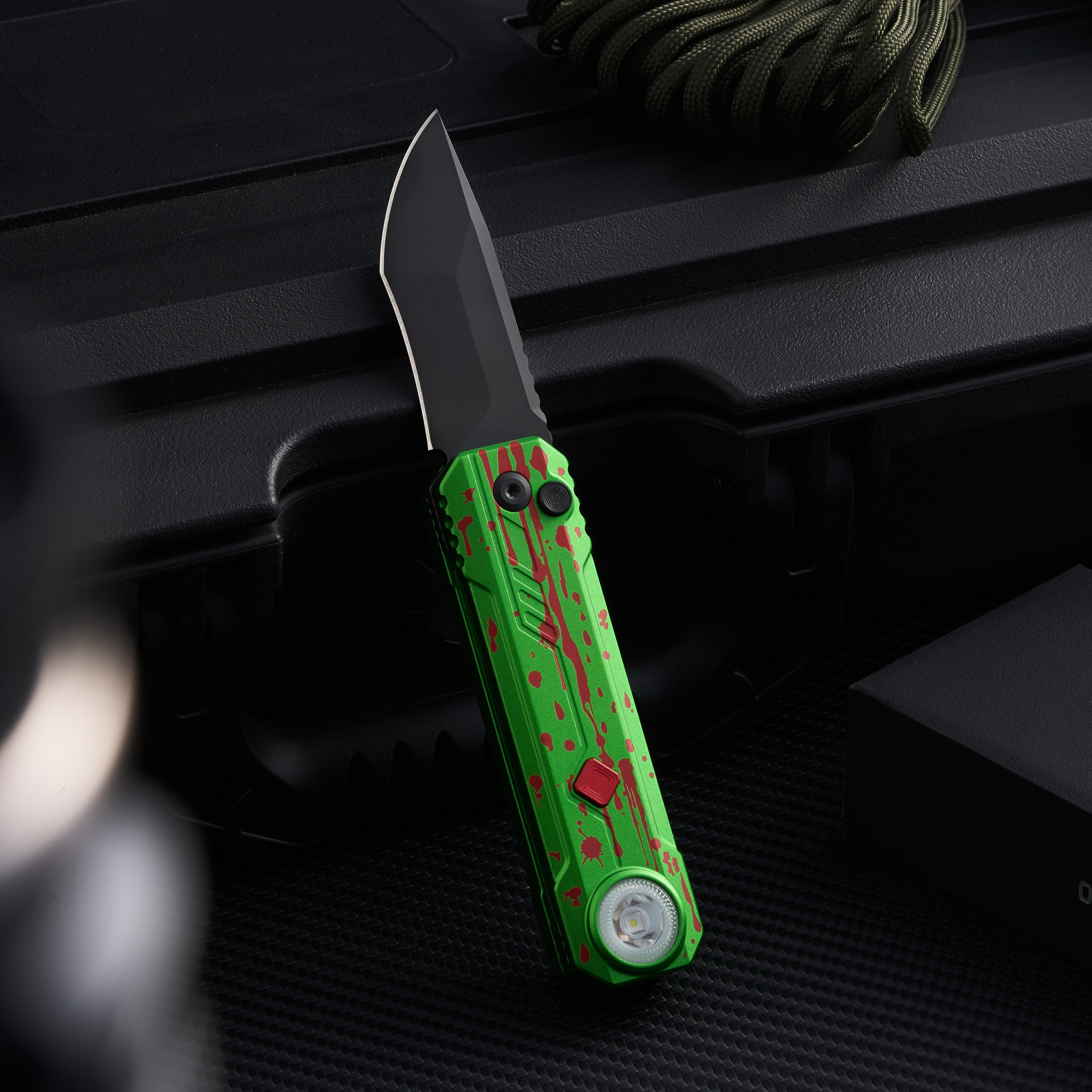 OKNIFE LK Folding Knife with Flashlight, 2-in-1 Button Lock Pocket