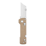 Folding knife with a beige handle on a white background
