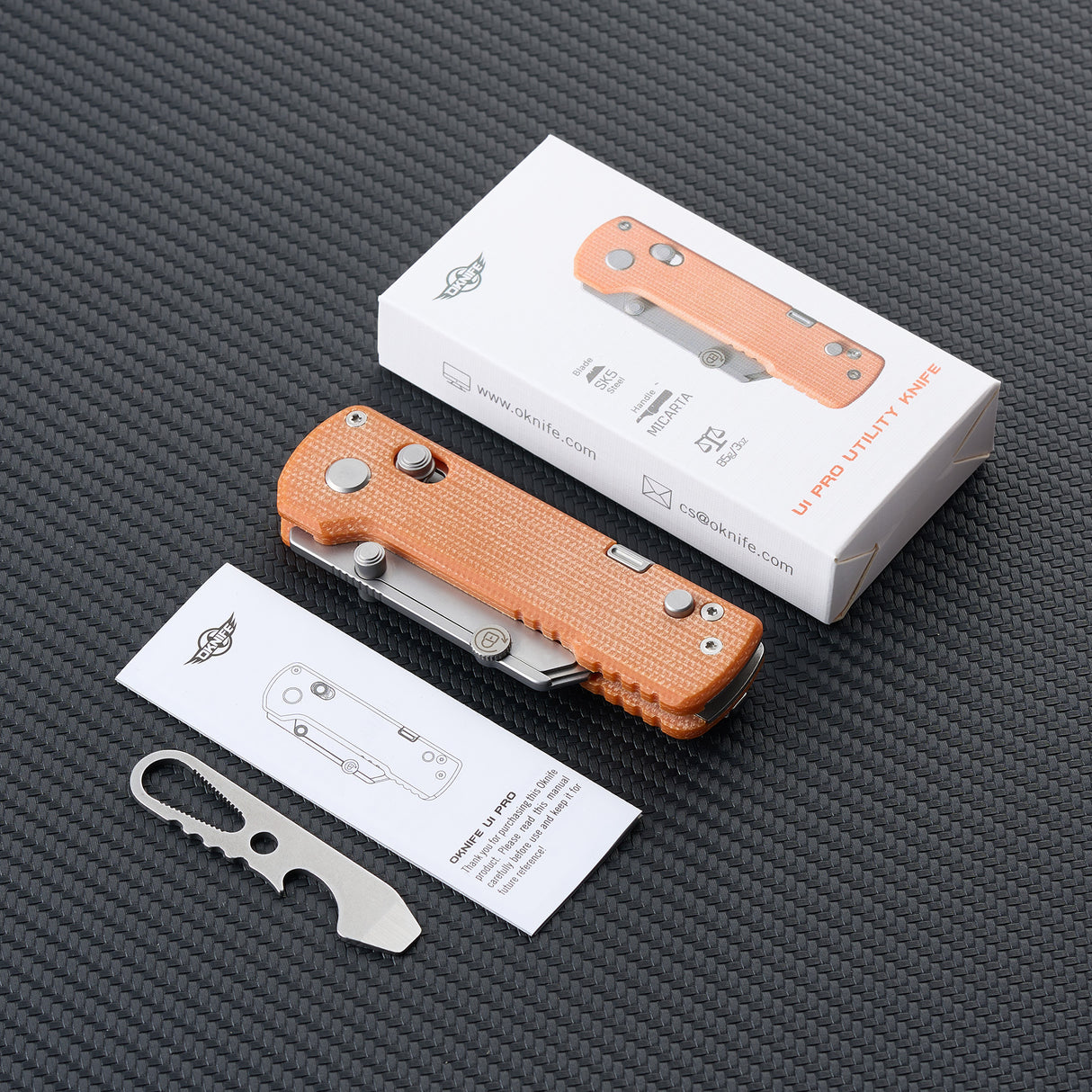 OKNIFE U1 Pro Utility Knife – Orange Micarta with Integrated Screwdriver & Quick-Change Blade System